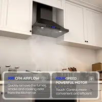 Wall Mount Hood 900 CFM Kitchen Hood Vent 4 Speeds Touch Control LCD Display With Remote /3 Pcs Baffle Filters / 2 Pcs 3W L 2