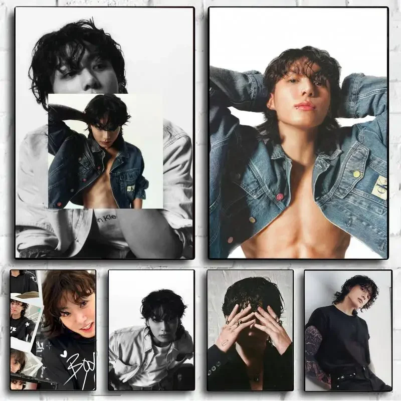 K-Kpop K-Kanvas-Ju-Kook Poster Carta Kraft Poster Vintage Wall Art Painting Study Arte Estetica Adesivi Murali Di Piccole Dimensioni