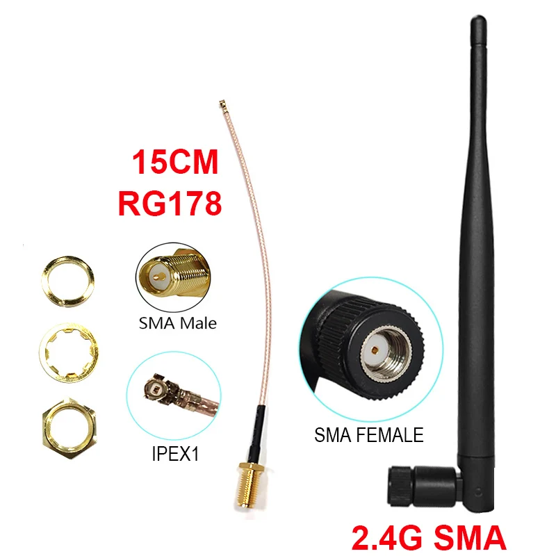 

GWS 5pcs 2.4G antenna 5dbi sma female male wlan wifi antene module router tp link pigtail rg178 ipex 1 signal receiver antena