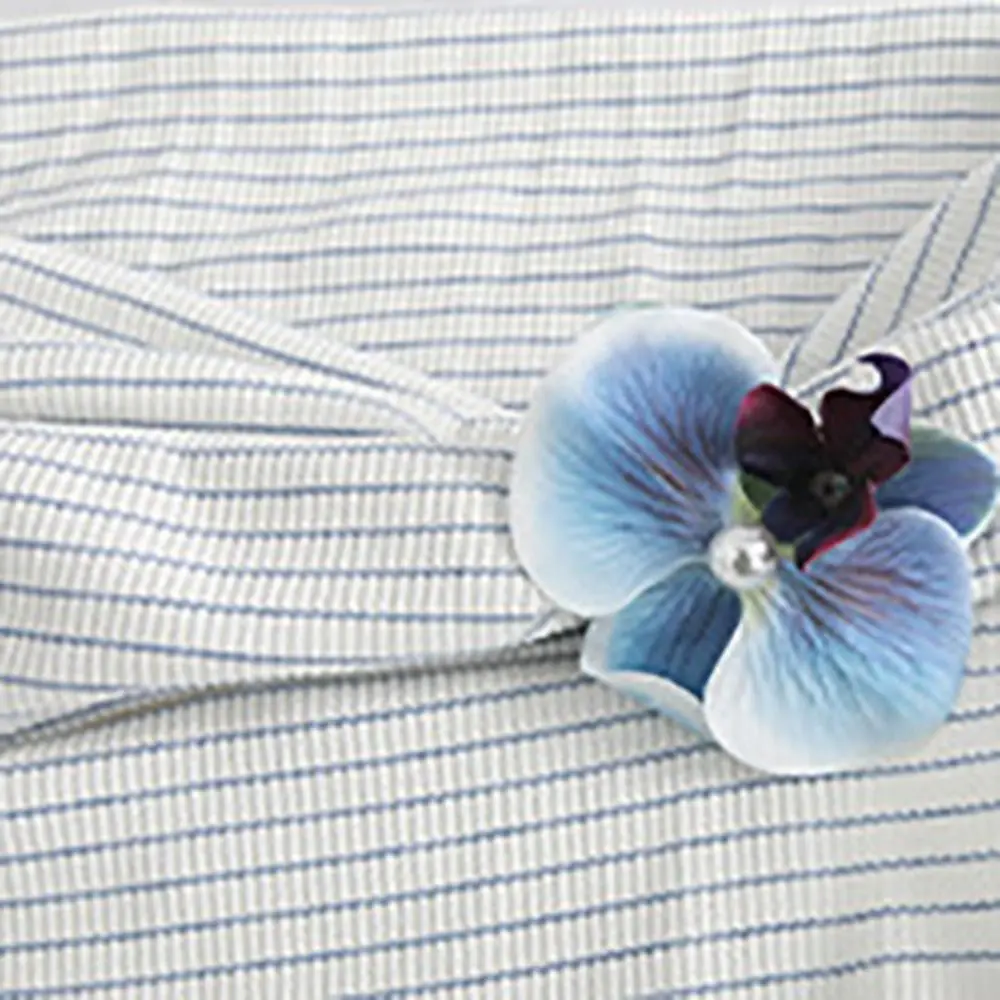Description Picture 3 of itemStylish Stripe Off Shoulder Crop Top Slim Fit Ins Bohemia T Shirts Sweet Female Clothing Stripe Flower T-shirt Beachwear
