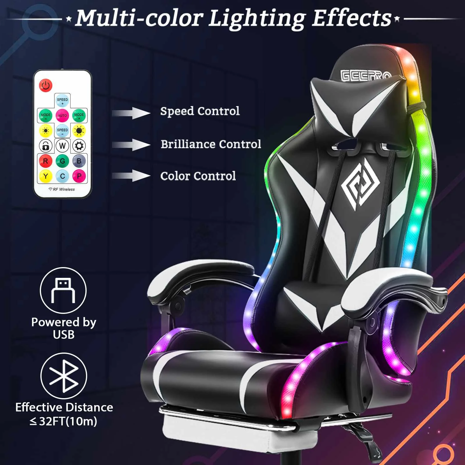 RGB Gaming Chair with Bluetooth & Massage 3