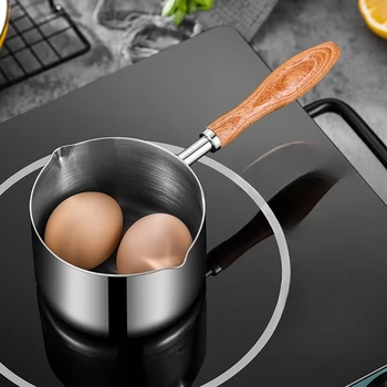 304 Stainless Steel Mini Soup Pot with Wooden Handle Condiment Sauce Pan Small Saucepan for Making Sauces Heating Milk Kitchen