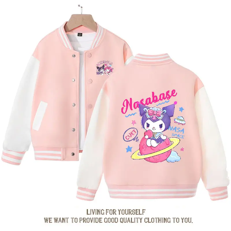 

2023 New Kawaii Sanrioed Kids Baseball Uniform Cute Anime Cartoon Kuromi Kids Jacket Boys Girls Sportswear Coat Gift