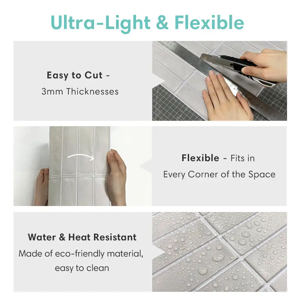 3D Tile Sticker 10pcs 3D Tile Sticker Self-adhesive Green Tile Backsplash Bathroom Wall Sticker, Water and Mold Resistant, 30x30cm
