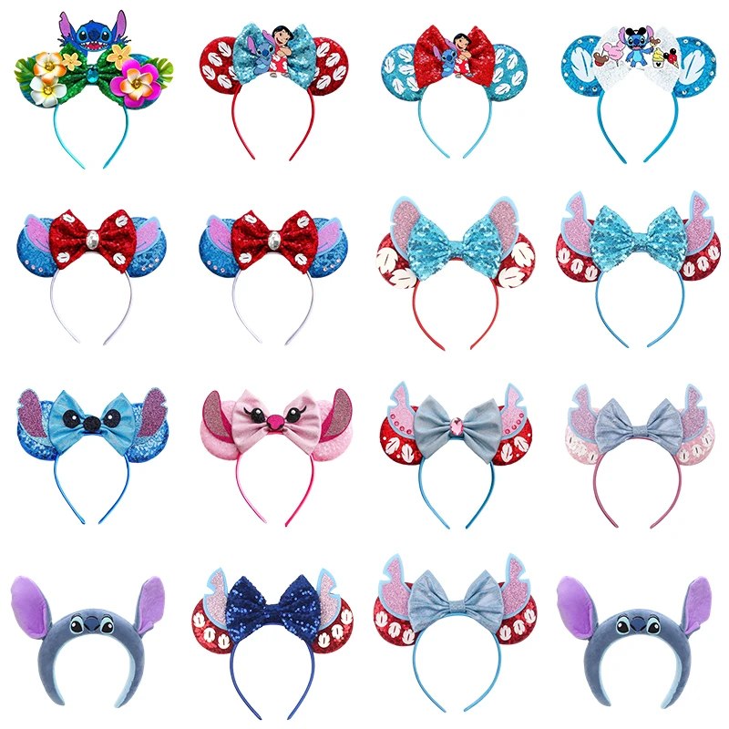 Cartoon Lilo & Stitch Head Band Girls Sequins Bow Hairband Baby Angel Headband Kids Disney Stitch Big Ears Hair Bands Women Gift