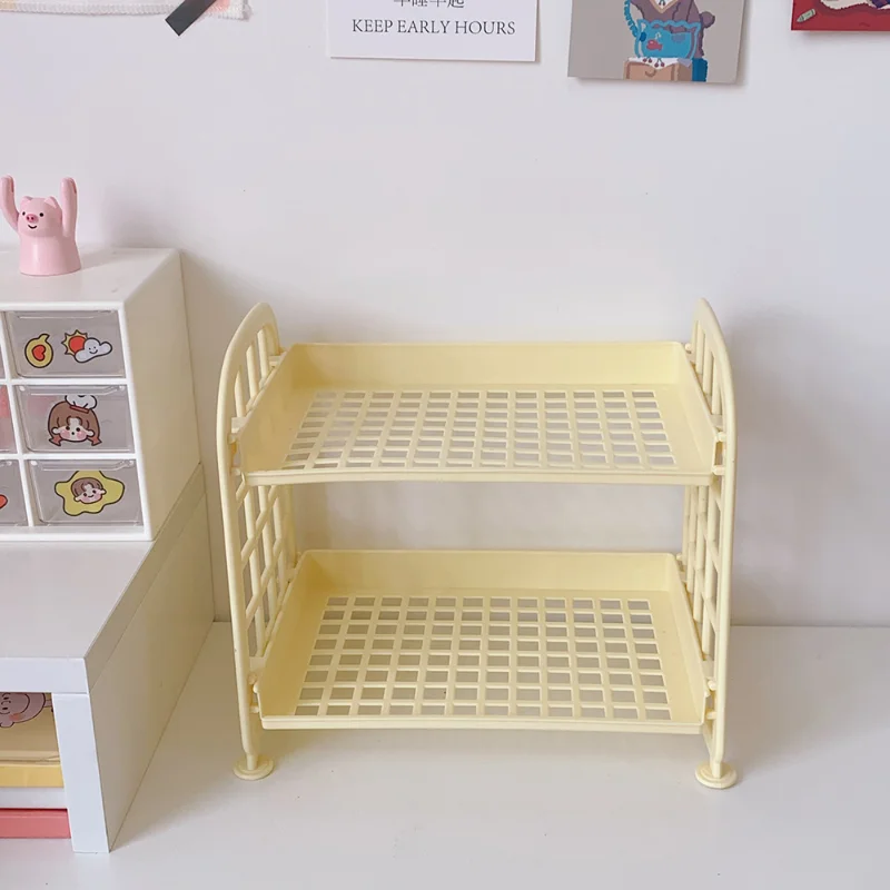 Desk Organizer Korean Cute 2 Layer Cosmetic Brush Pencil Storage Rack Simple Desktop Stationery Organizer Rack Simple DIY Folding Handmade