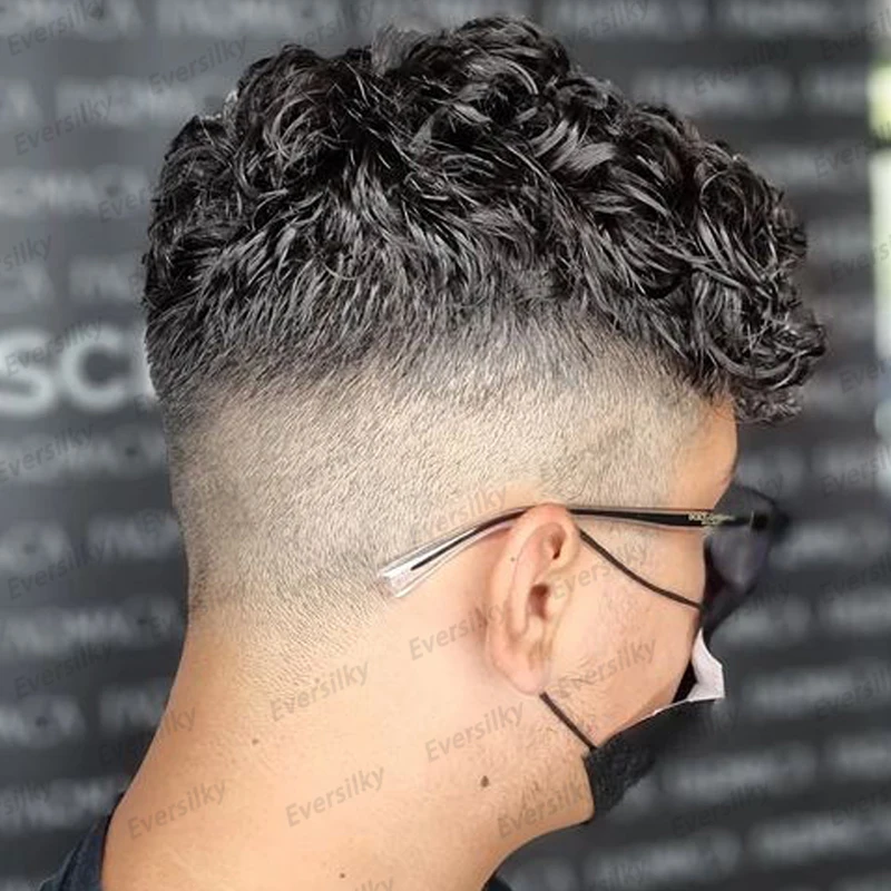 Natural Curly Hair Toupee 20mm for Men Super Thin Durable Mono &PU Base 6x8 Inch Human Hair Wigs Replacement System human hair toupee