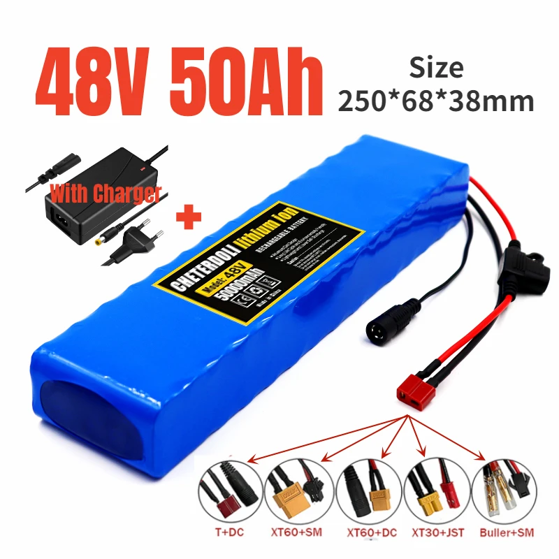 48V 13S2P 18650 powerful battery pack, 50Ah large capacity lithium battery, rechargeable li-ion battery pack, with 54.6v charger