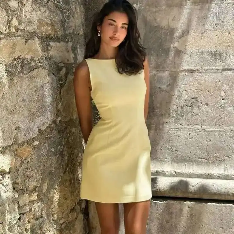 Avrilyaan doppio strato tessuto corto sottile vestito Sexy donna 2024 elegante vestito da partito senza maniche aderente Mini abito estivo Vestidos 1