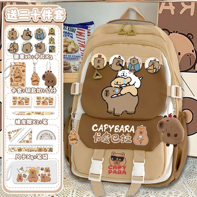 Kapibara capybara school backpack for girls grade 3-6 high-capacity children's backpack 4