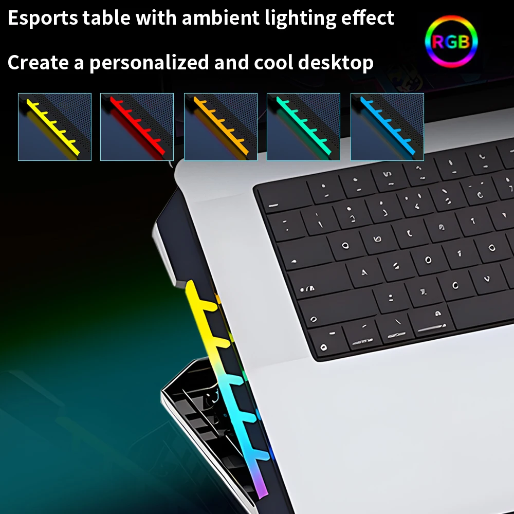TISHRIC 노트북 스탠드 냉각, 2 팬 베이스 쿨러 노트북 지지대, 10RGB 호흡 LED, 풍속 조절 가능 노트북 브래킷 거치대