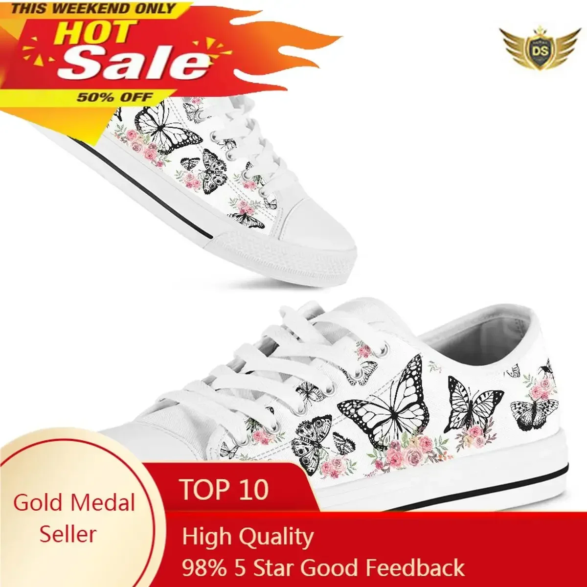 Women Breathable Shoes New Light Lace Up Flat Ladies Sketch Butterfly Casual Shoes White Canvas Sneakers