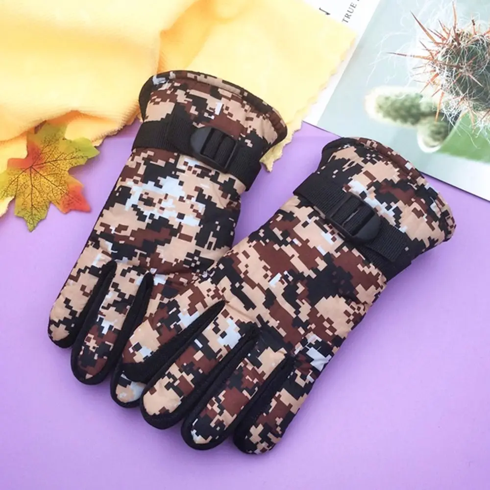 Camouflage Ski Gloves Kids Winter Thick Warm Velvet Full Finger Gloves Boys Girls Outdoor Snowboard Children 7-13 Years Old winter gloves ski gloves