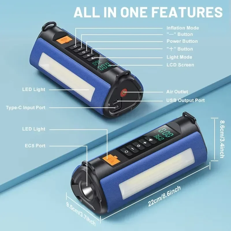 Car jump starter jump starter car battery charger portable battery charger BUVAYE Professional Car Starter Power Bank 12V Booster Car 150PSI Tire Compressor Portable Charger with LED Lamp