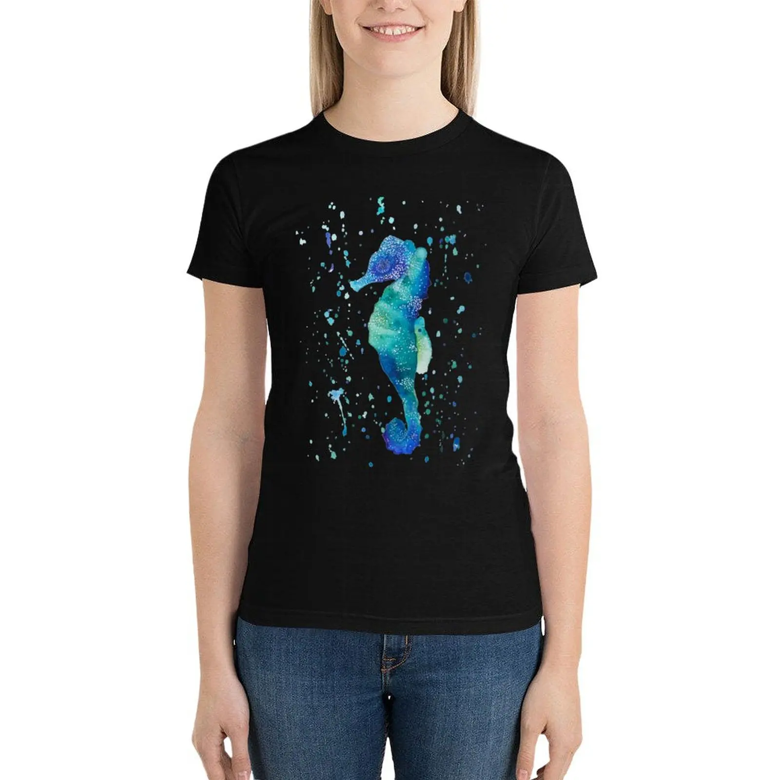 Watercolor Seahorse T-Shirt Blouse korean fashion t-shirt dress for Women sexy