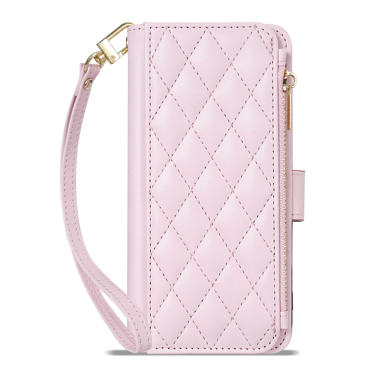 Compact Leather Wallet Case with Zipper Card Slot and Magnetic Flip Stand Feature