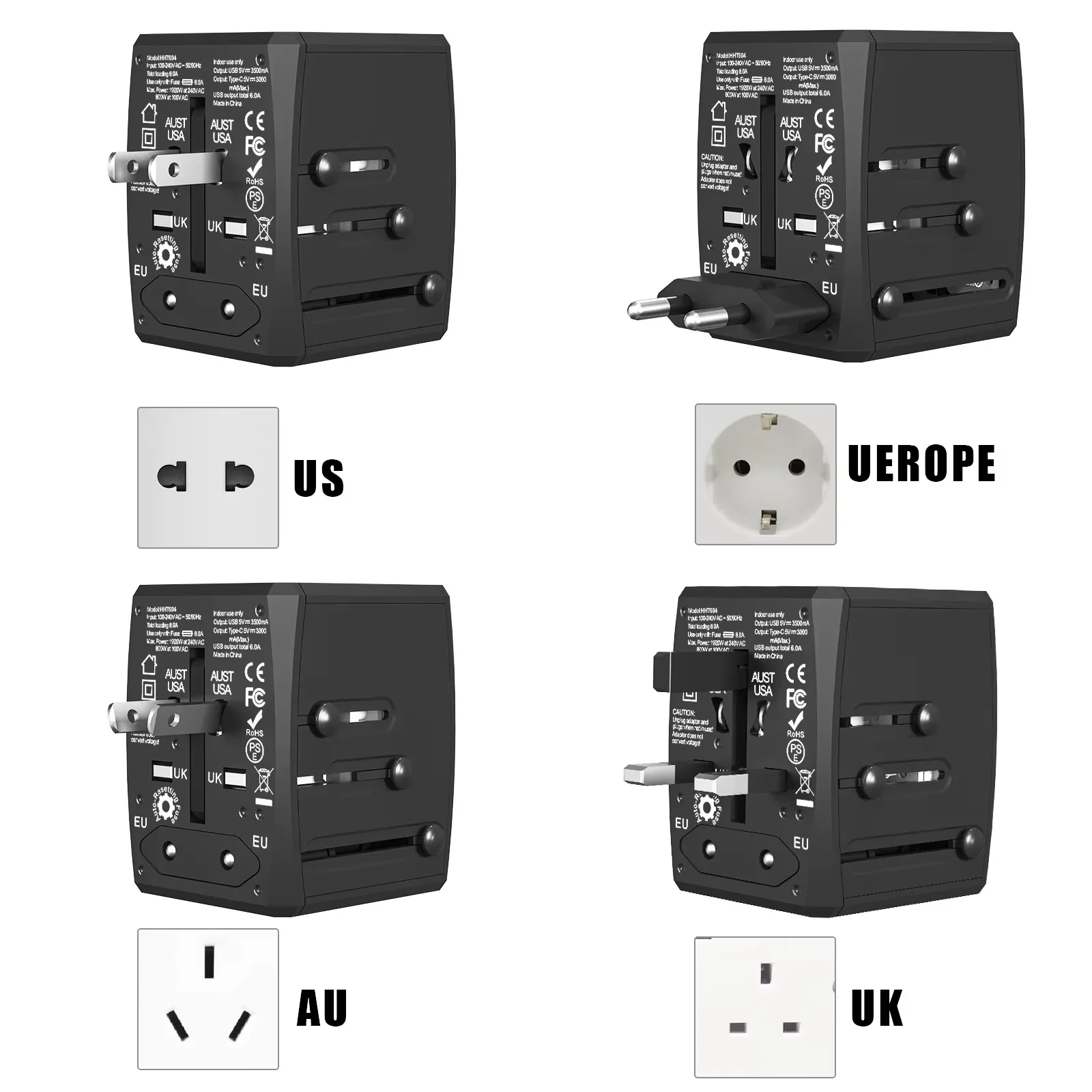 Global Power Connect: 45W GaN Multi-Port Travel Adapter with Interchangeable Plugs and Fast Charging USB Ports