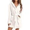 Hiver femmes Robe de bain moelleux en peluche pyjamas dames Sexy à capuche Robe de couleur unie chaud peignoir femme vêtements de détente