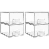 4 Pack Clear Stackable Storage Drawers, 4.4'' Tall Acrylic Bathroom Makeup Organizer,Plastic Storage Bins For Vanity 1