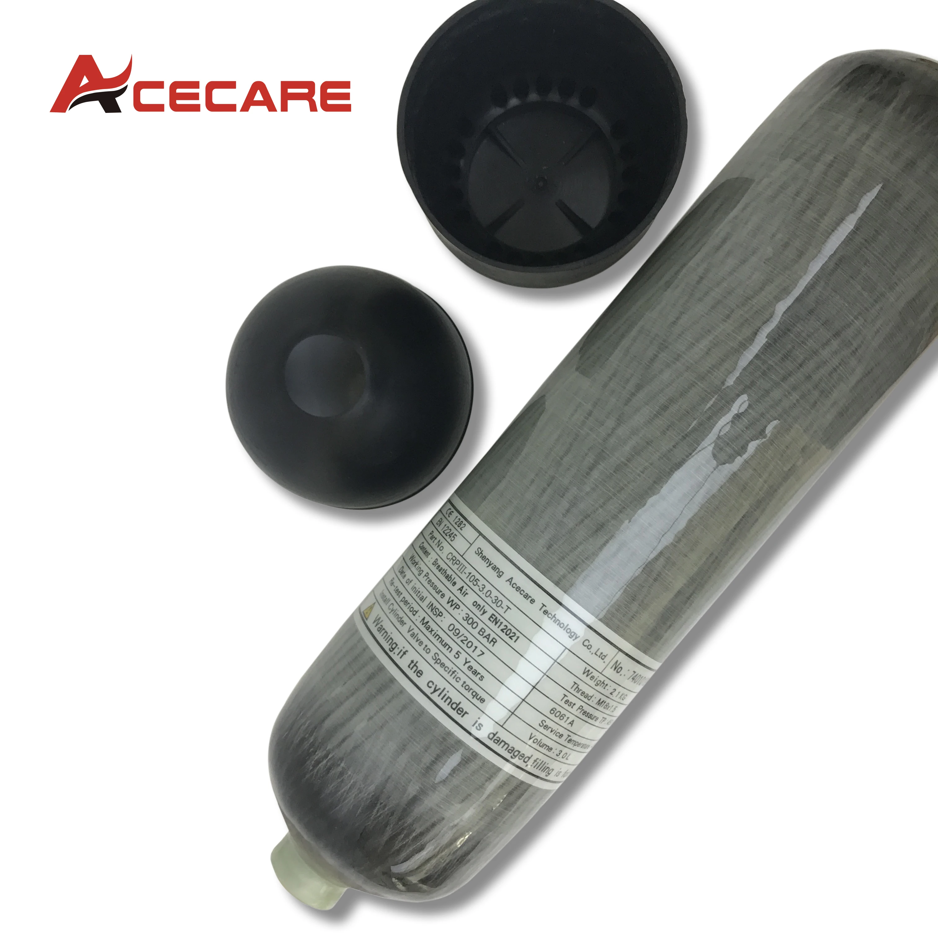 ACECARE High Pressure Compressed Air Tank 3L CE 4500Psi 300Bar Rubber Protection Boots