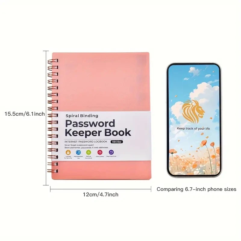 A6 MINI Size Spiral Password Keeper Book With Alphabetical Tabs Notebook Notepad Notebooks Writing Pads Office School Supplies 5