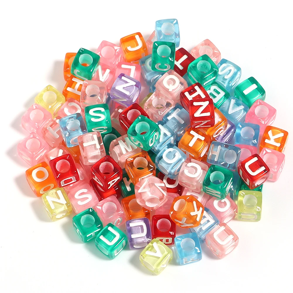 Lot De 500 Perles Carrées En Acrylique Avec Alphabet - 6x6 Mm, Trou 3 Mm - Pour Bijoux, Bracelets Personnalisés