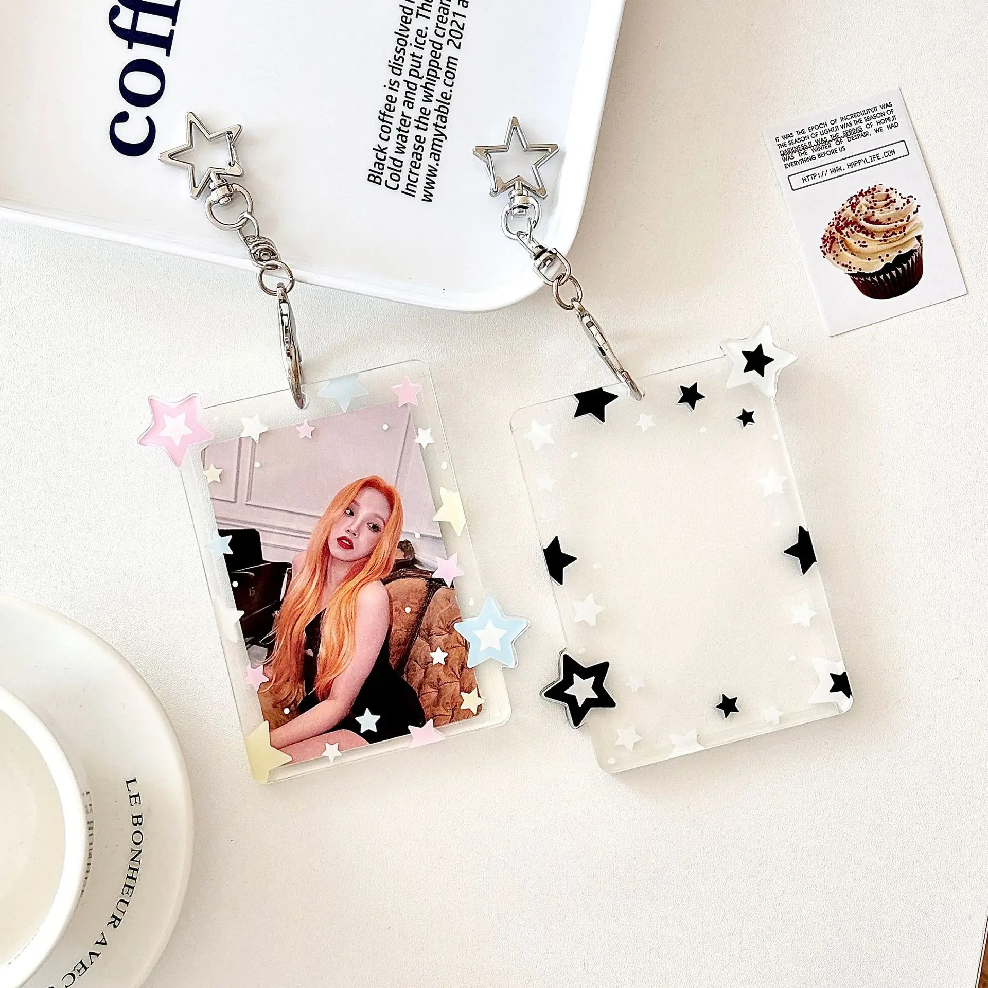 Ins Korean Color Star Molding Card Holder Bus Card Bank ID Protective Display Sleeves Girl Bag Pendant Gift