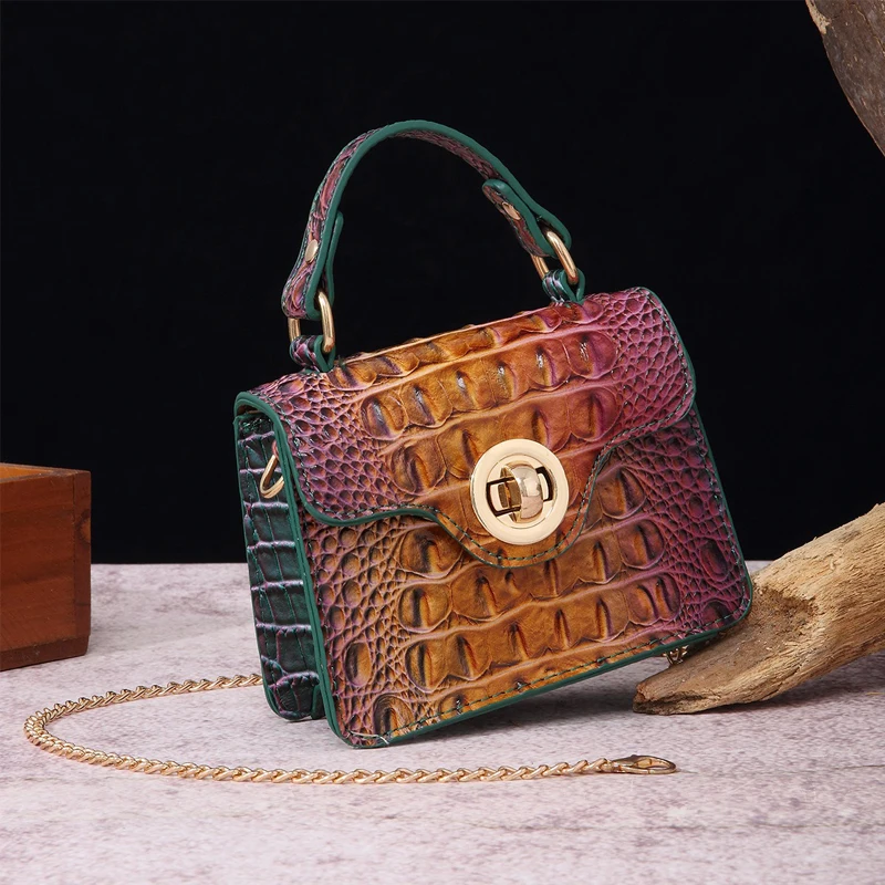 2024 New Handheld Crossbody Retro Women's Bag Multi Color Brahman Crocodile Pattern
