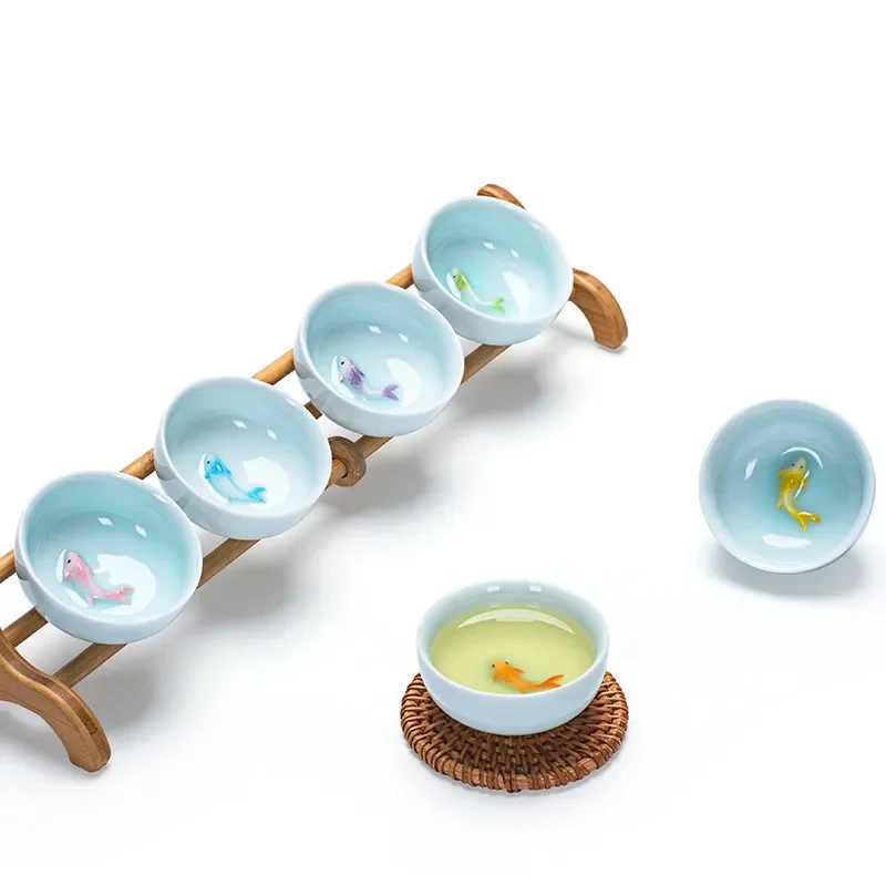 Tea Cup Chinese Porcelain Celadon Fish Teacup Set For Oolong Tea