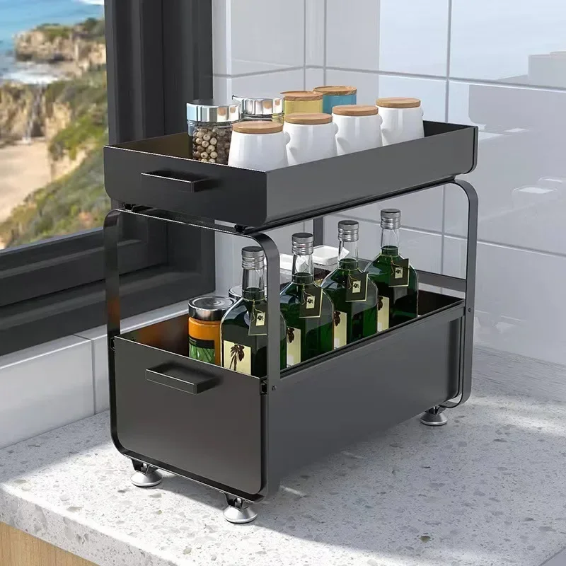

HOOKI Sh New Kitchen Storage Rack Retractable Sink Multi-Function Pull-out Storage Floor-Type Layered Push-Pull Multi-Purpose