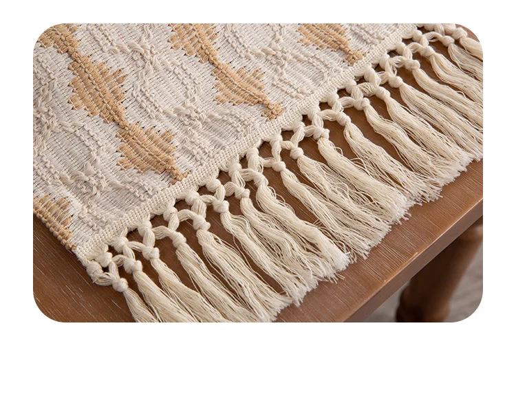 Nouveau drapeau de table tissé en coton, décoration assortie de couleur de gland, nappe longue bande, armoire à chaussures, armoire d'entrée_voghion.com