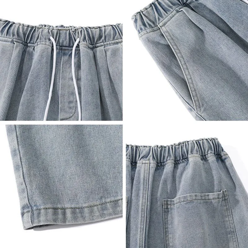 Straight Leg Denim Shorts Korean Version Fashionable Men's Street Trend High-Quality Shopping Travel Loose Thin Men's Shorts