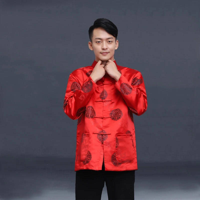 Men Chinese Style Shirt Hanfu Jacket Tang Suit Men's Shirt Chinese Traditional Retro Long-Sleeved Kung Fu New Year Clothes Birthday Party