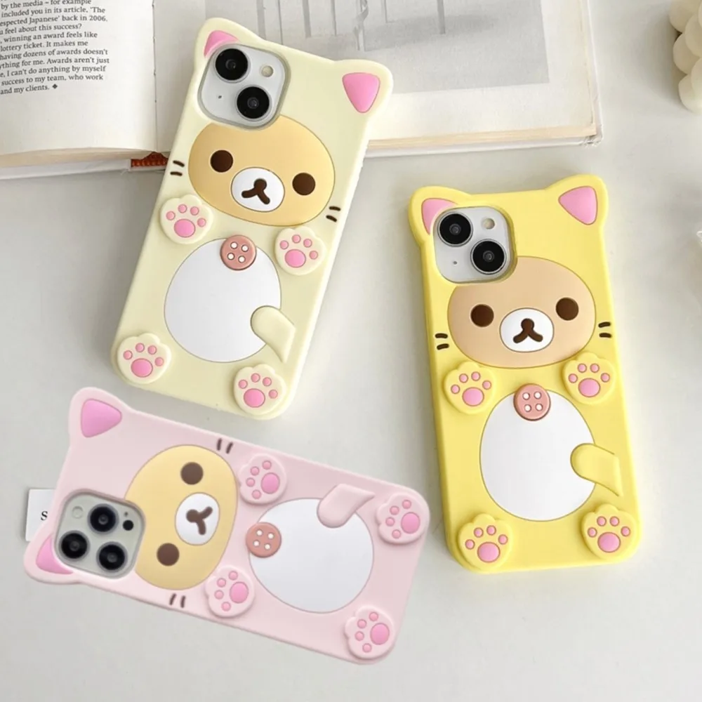 Rilakkuma Cat Bear For iPhone 16 15 14 13 12 11 Pro Max Xs XR 6 7 8 Plus SE Mini Silicone Soft Cover Case