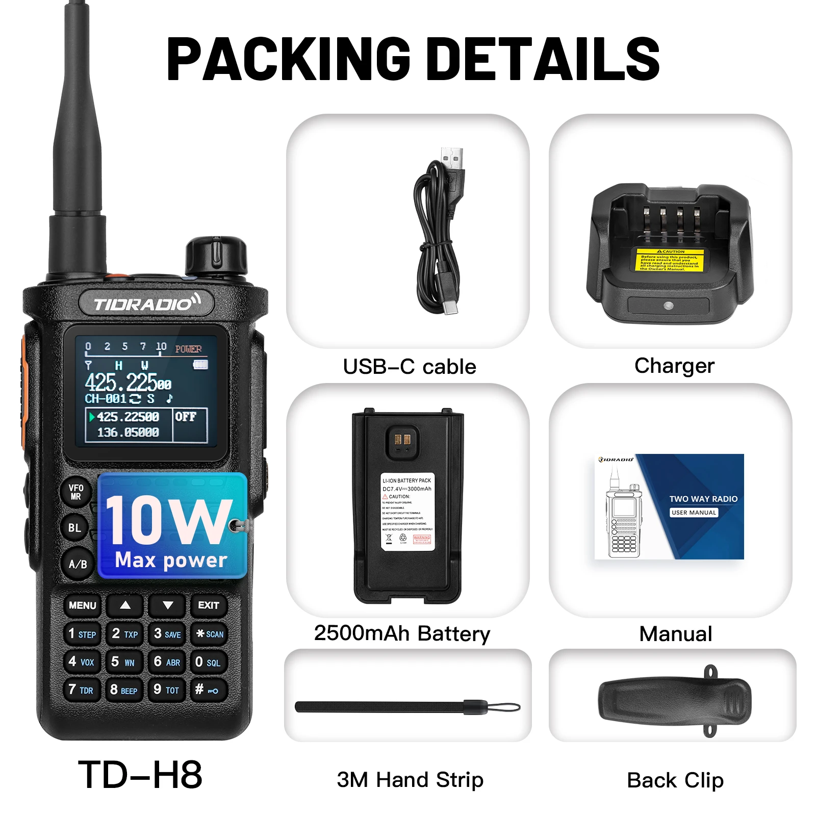 2nd Gen TIDRADIO TD-H8 10W Professional Walkie Talkie Portable Long Range Radio Phone Wireless Programmable Search Repeaters 4