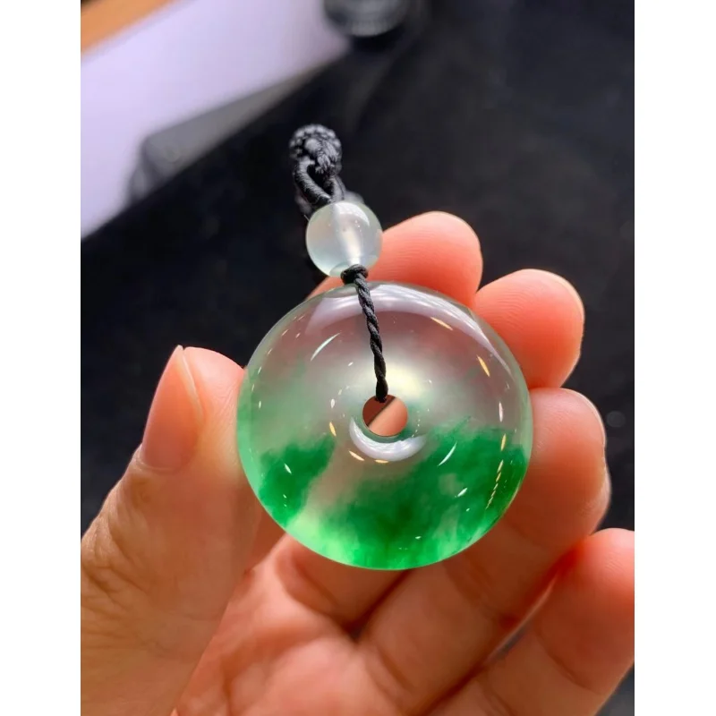 

Ice-like Floating Flowers Emerald round Jade Pendant Pendant Myanmar Natural a