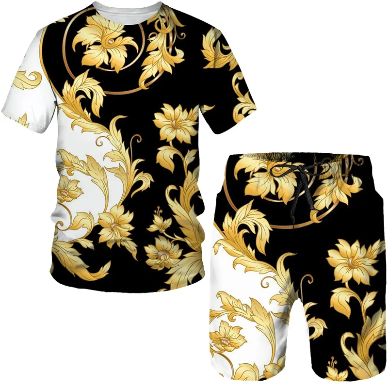 Tracksuit Men's T-shirt Shorts Luxury 3D Printing Men Outfits Sets Streetswear Male Tshirt Set Summer Beach Oversized Clothing