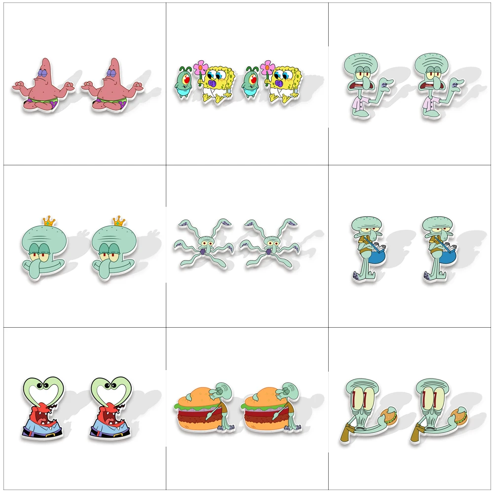 Wholesale Classical Anime Characters Spongebob Prints Epoxy Stud Earrings Handcraft Acrylic Resin Earrings 2