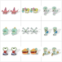 Wholesale Classical Anime Characters Spongebob Prints Epoxy Stud Earrings Handcraft Acrylic Resin Earrings 2