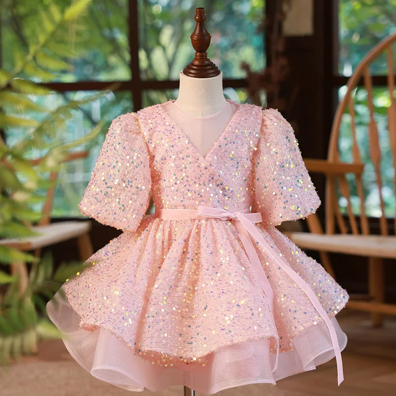 

High-End Children's Sequin Girls Princess Dress Host Performance Wedding Birthday Baptism Eid Banquet Evening Gown