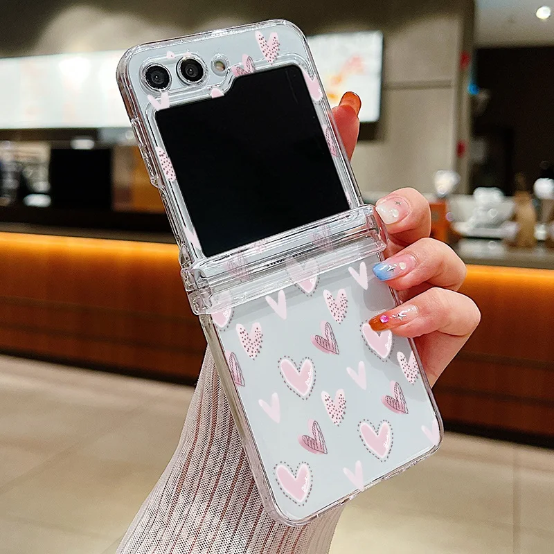 Love Heart Print Transparent Folding Phone Case - Hard PC Cover