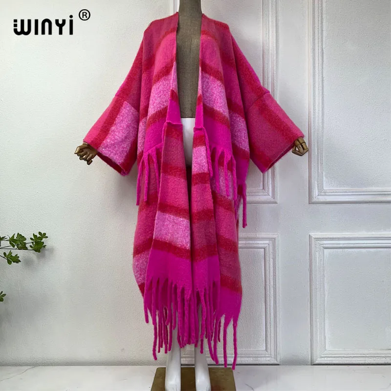 

WINYI 2024 Африканское зимнее пальто для женщин полосатый принт кисточка роскошное длинное меховое Свободное пальто плотное теплое рождественское платье куртка