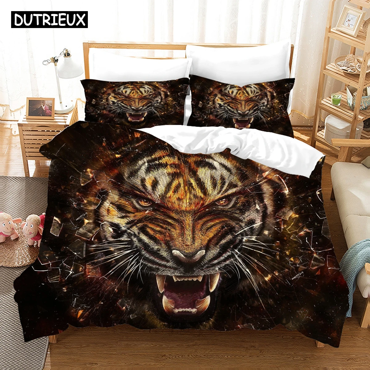 

3D Printed Tiger Lion Wildness Animal Bedding Article Duvet Set Personality
