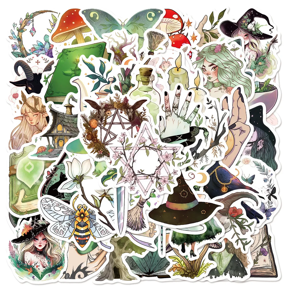 

10/30/50PCS Green Forest Witch Cartoon Sticker DIY Phone Laptop Luggage Skateboard Graffiti Decals Fun for Kid Toy