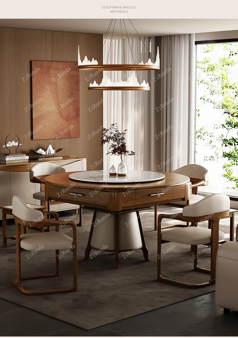 #Y New Chinese style solid wood silent rotor mahjong machine dining table dual-use new multifunctional fully automatic