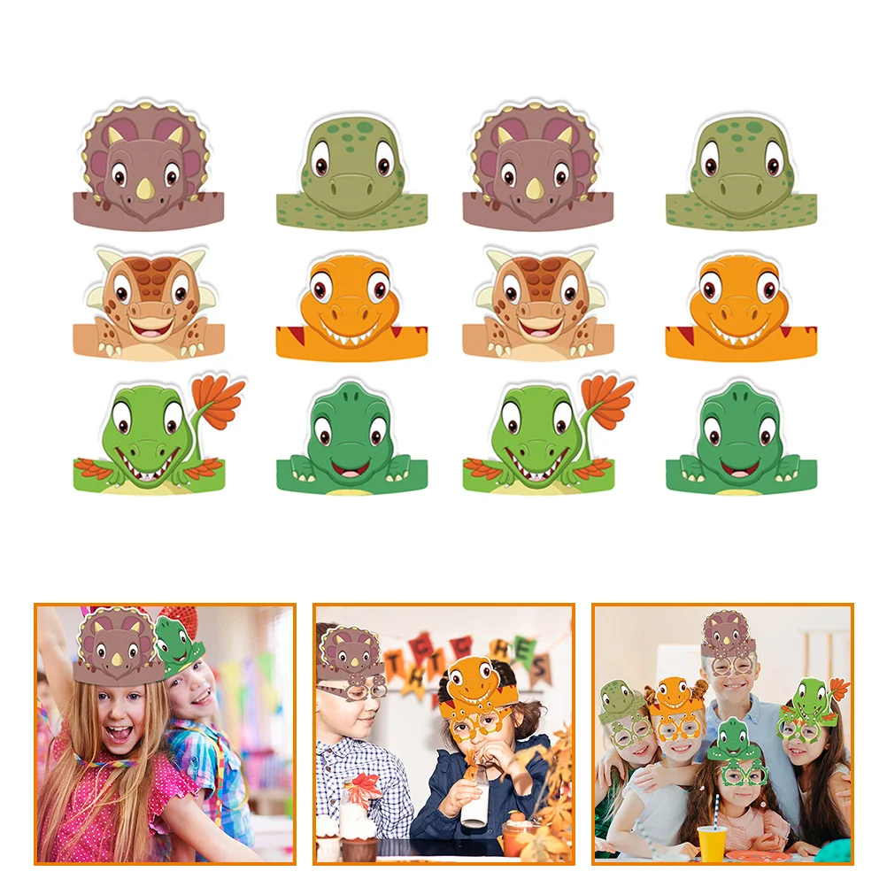 

12 Pcs Dinosaur Birthday Hat Para Decoracion Fiestas Party Hats For Kids Props Supplies Paper