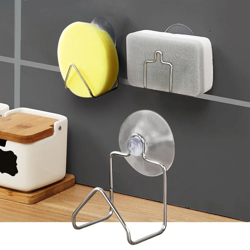 Portable Suction Cup Stainless Steel Drain Rack Cleaning Cloth Shelf Dish Drainer Sponge Holder Sink Rack
