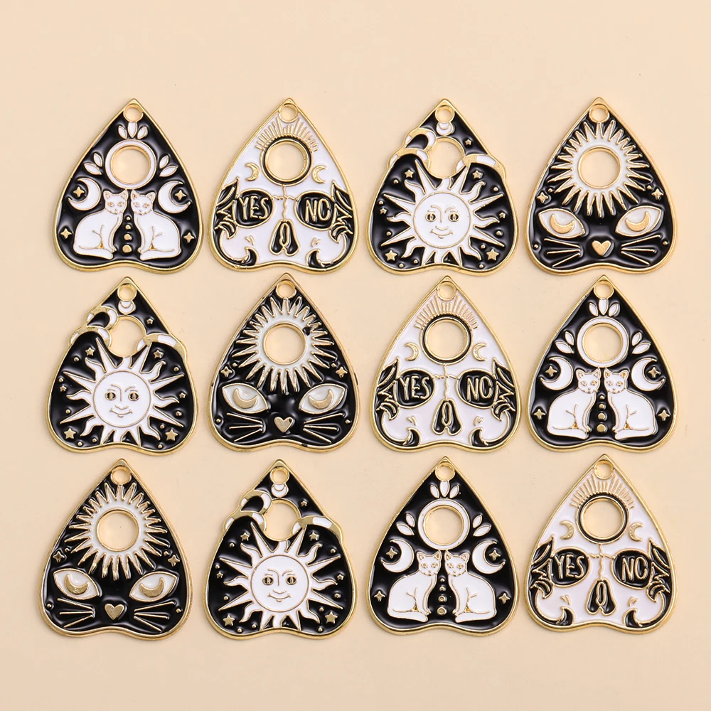 10 Stücke Neue Gothic Halloween Anhänger Schwarz Sonne Katze Metall Charms für DIY Schmuck Machen Halskette Festival Schmuck Set Geschenke