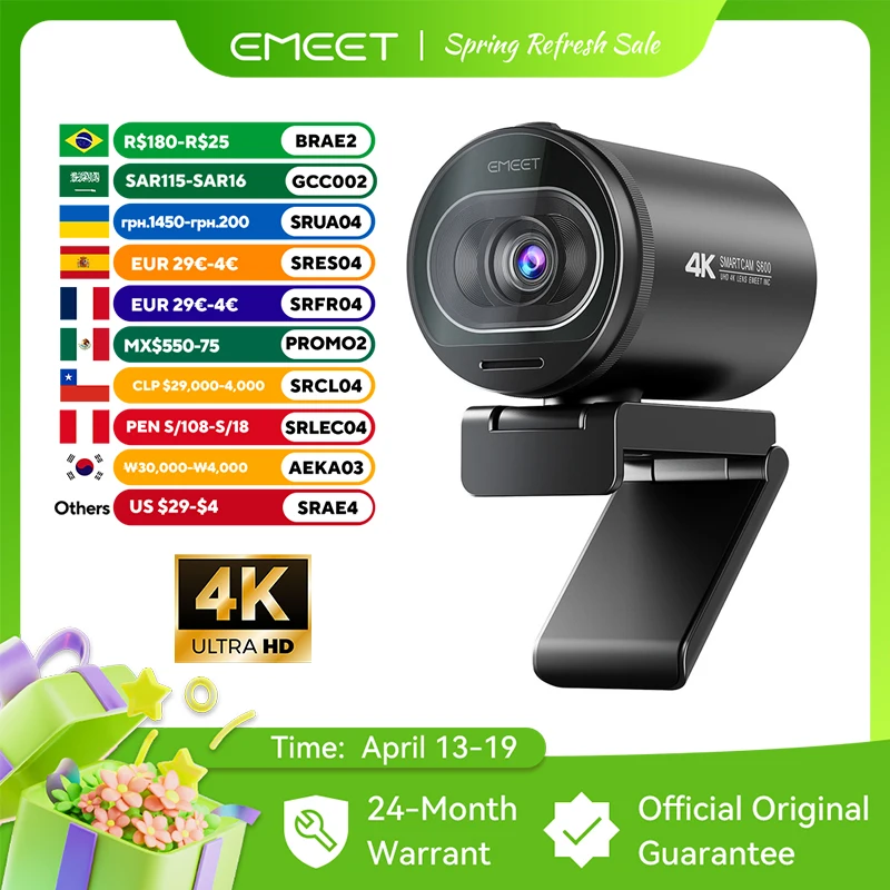 EMEET S6 4K Streaming Webcam — 1080P 60FPS USB Pro