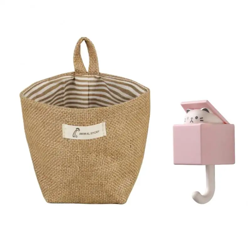

No Trace Hook Toy Basket Multifunctional Efficient Portable Powerful Durable Jute Hanging Bag For Small Items Storage Bag Sack